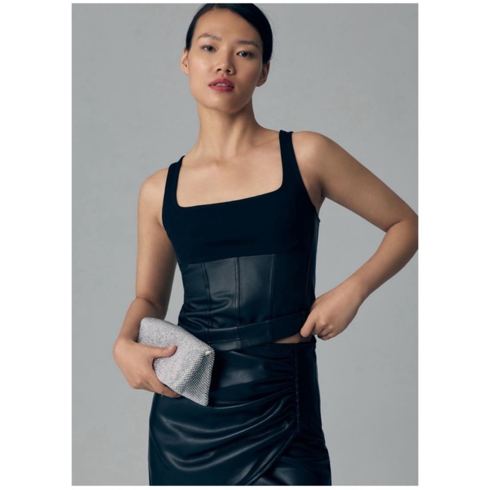 Anthropologie Maeve Women’s Faux Leather Corset Tank Top NWT Size L